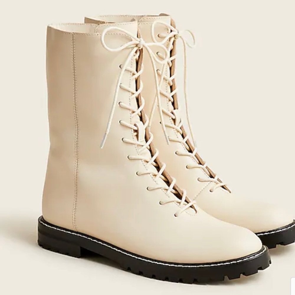 Gwen lug-sole leather lace-up tall shaft boots 7 1/2 never worn in box!